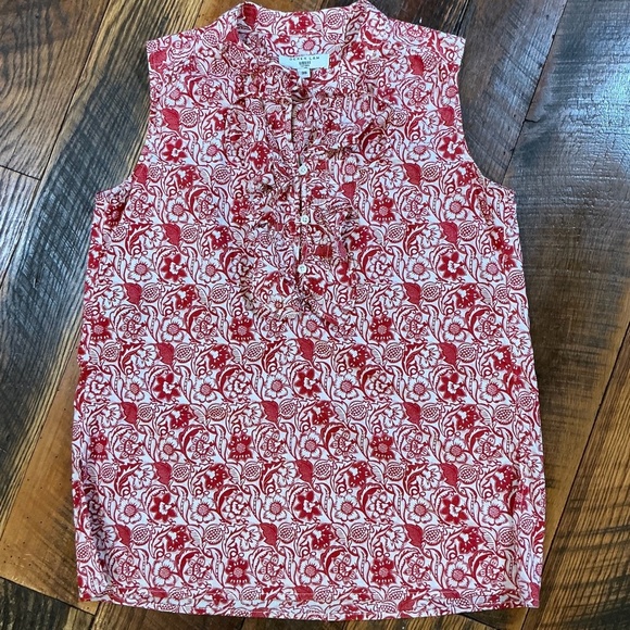 Derek Lam Red Floral Tie Neck Sleeveless Top Women’s Size 38 (US 6) 100% Cotton - Picture 7 of 9